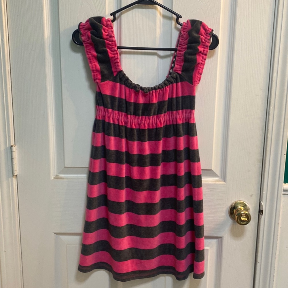 PINK Victoria’s Secret Hot Pink and Gray Strips Sleepwear Coverall Dress.